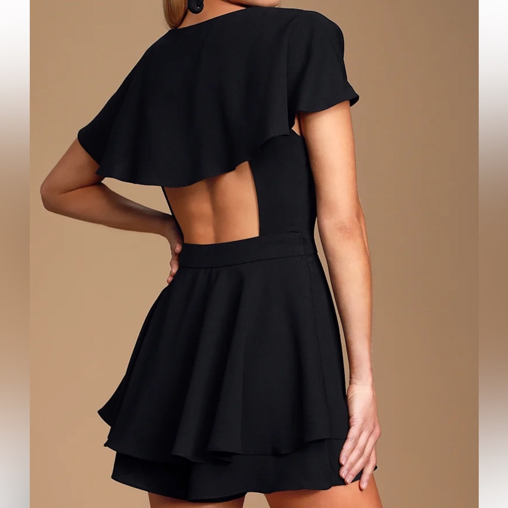 Lulu's Aldrin Black Ruffled Backless Wrap Skort R… - image 3